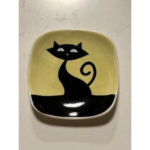 HUES N BREWS Black Cat Small Plate Saucer Trinket Dish Tea Bag Holder 3”